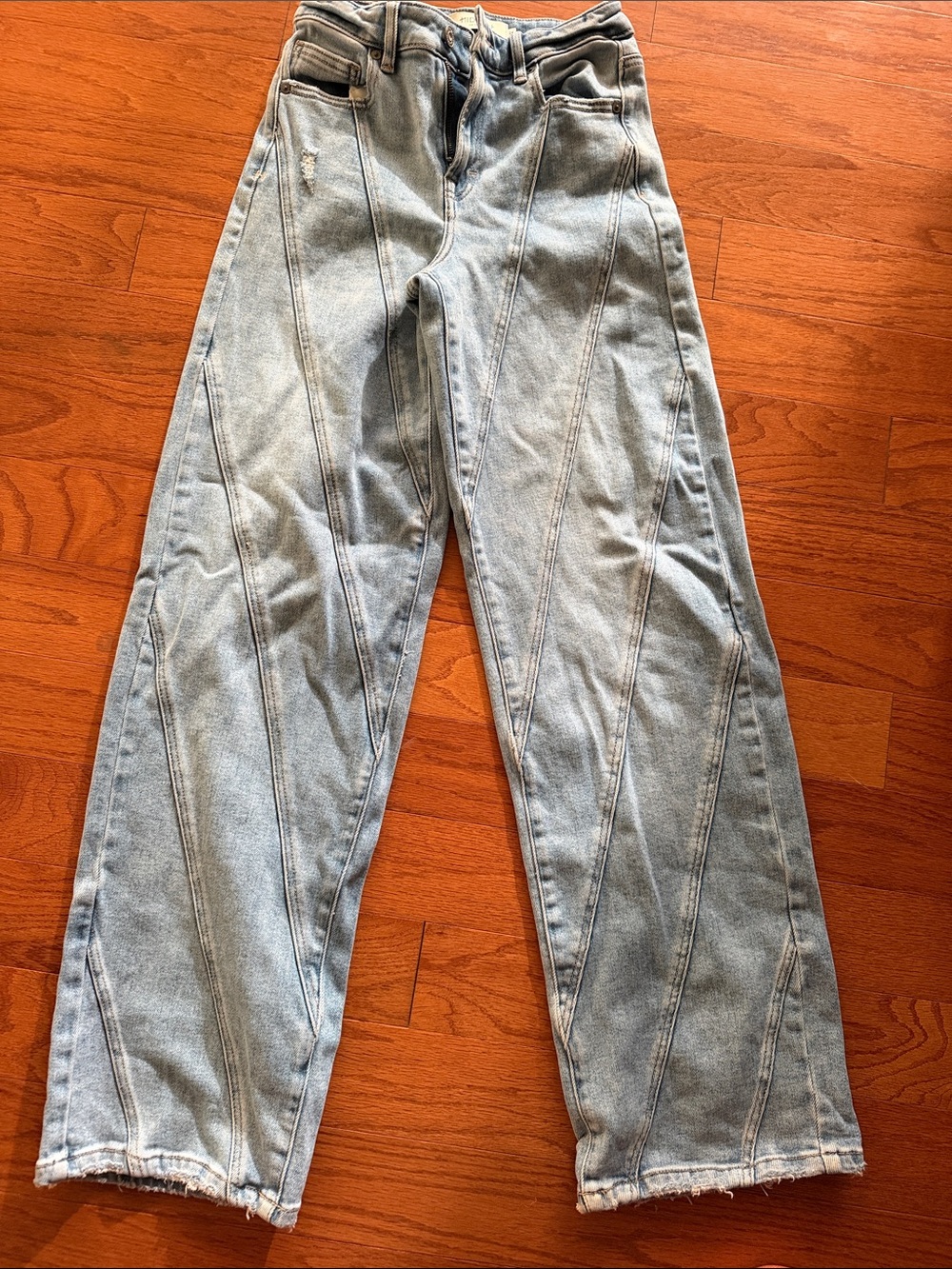 Light Blue Flared Panel-Detail Jeans